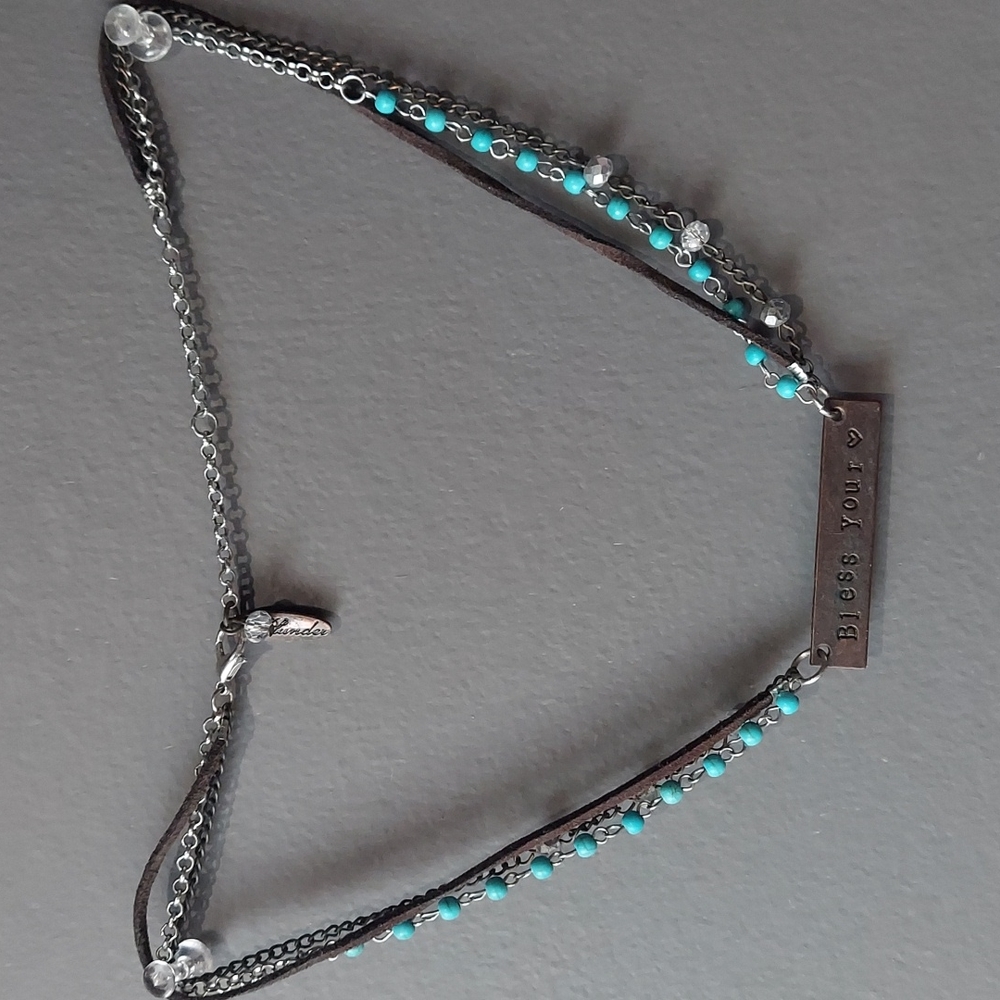 Plunder Turquoise copper plate bless your heart necklace.